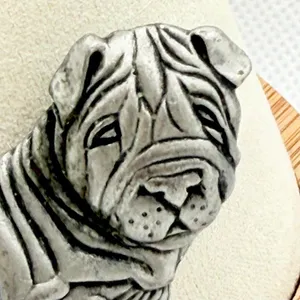 Vintage JJ Jonette Shar Pei Dog Brooch Pewter Tone Signed ©1985 thumbnail 4