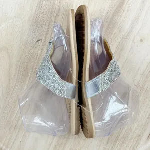 Olivia Miller‎ Metallic Rhinestone Thong Flip Flop Sandals Silver Tan Size 6 thumbnail 5