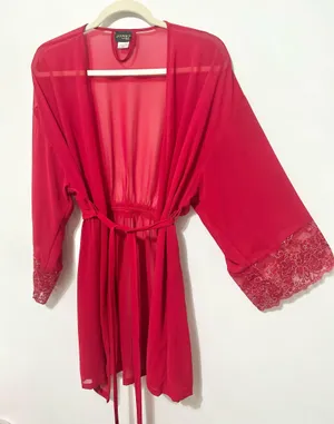 Old Hollywood vintage red lace sheer robe thumbnail 1