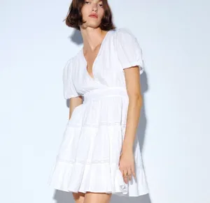 Zara white lace crochet mini dress white shirt sleeve summer sundress thumbnail 4