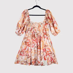 Abercrombie Fitch Mini Dress Beige Emerson Poplin Puffed Boho Medium Petite thumbnail 3