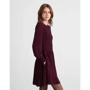 Madewell Long-Sleeve Smocked Mini Dress Dark Pomegranate Crepe Medium NWT thumbnail 3