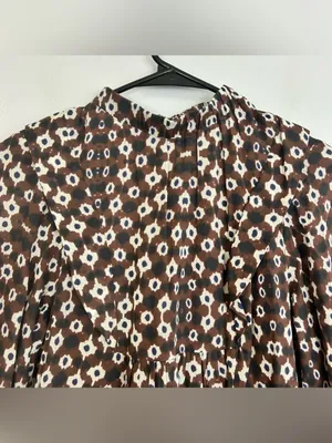 Sea Brown Abstract Mixed Print High Neck Ruffle Tiered Mini Dress Size 0 thumbnail 3