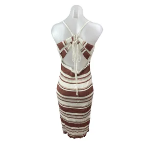 Abercrombie & Fitch Brown Ribbed Knit Cami Slit Tie Tank Midi Bodycon Dress Sz L thumbnail 4