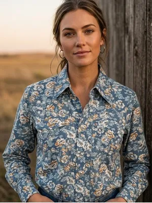 Vintage Sears Authentic Western Wear Pearl Snap Floral Button Down Shirt Size L thumbnail 1
