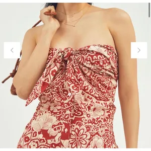 Anthropologie Blue Tassel Red Paisley Floral Strapless Tie Front Mini Dress L thumbnail 1