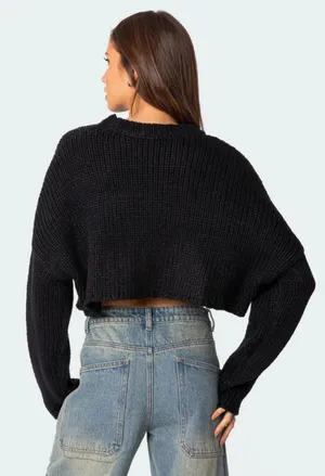 Edikted Crop Long Sleeve Sweater Navy thumbnail 4