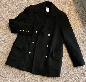 Zara NWOT black double breasted peacoat thumbnail 2