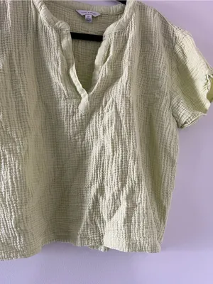 Lucky Brand Green 100% Gauze Cotton Waffle Knit Top Small Coastal Summer Beach thumbnail 4