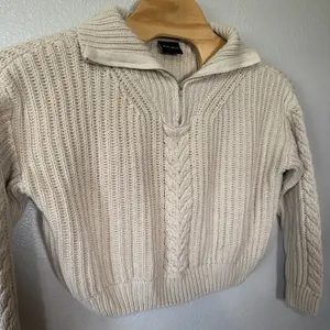 Miou Muse Cable Knit 1/4 Zip Pullover Sweater Knit‎ Beige Womens Small thumbnail 2