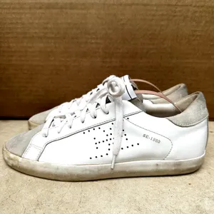 Sam Edelman Aubrie Sneakers Suede Leather Lace Up Perforated White Greige 7.5M thumbnail 4