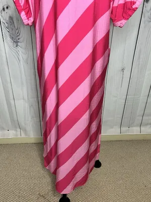 Entro Women’s Maxi Shirt Dress Sz S Diagonal Striped Collared Short Sleeve Pinks thumbnail 9