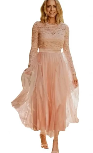 BALTIC BORN Lonnie Tulle Dress Pink Lace Tulle Skirt Fit & Flare Size Medium thumbnail 1