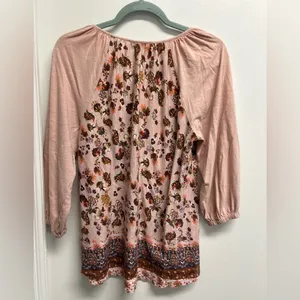 Vintage America Pink Floral Boho Peasant Style Tunic Blouse thumbnail 2