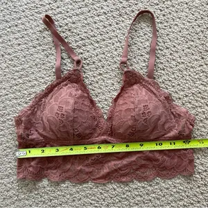 Aerie Dusty Coral Rose Lace Triangle Bralette XS thumbnail 5