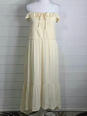 Hollister Cream Smocked Strapless Ruffle Maxi Dress size XXL P thumbnail 3