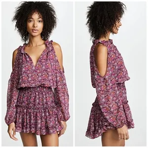 MISA Los Angeles Yesenia‎ Mini Dress Floral Tassle Cold Shoulder Cottagecore XS thumbnail 2