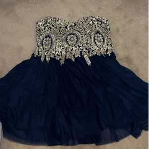 Navy and Gold Strapless Formal Dress thumbnail 3