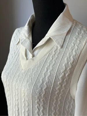 Women's Cream Cable Knit V-Neck Sweater Vest top medium thumbnail 6