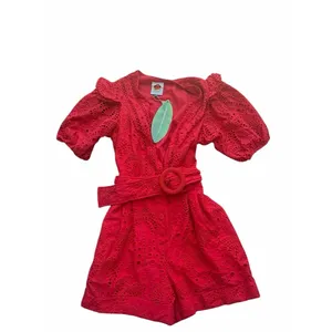 NEW Farm Rio Eyelet Beaded Belt Romper Red Short Sleve Broderie anglaise cotton thumbnail 4