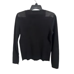 Y2K Lauren Jeans Co Black Rib Knit Crewneck Leather Patch Long Sleeve M Moto thumbnail 2
