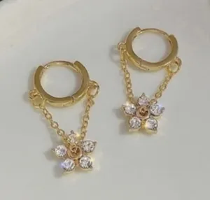 18K Gold Plated Crystal Flower Dangle Drop Earrings for Women thumbnail 1