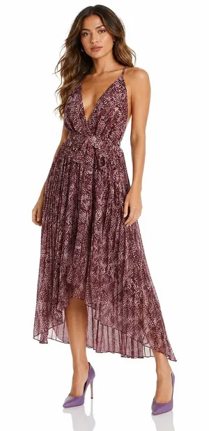 NWT Fame and Partners Pleated Printed Spaghetti Strap Evening Hi-Lo Dress Size 6 thumbnail 1