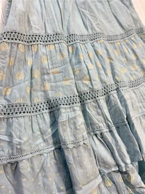 Pilcro By Anthropologie Citrus Fruit Ruffled Eyelet Midi‎ Dress | Blue | Size L thumbnail 4