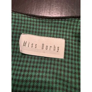 Miss Dorby‎ Vintage Green Houndstooth Cropped shirt Gold Crest Buttons thumbnail 2