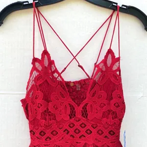 NWT Free People Womens size small cherry red Adella lace cross strap Cami top thumbnail 5