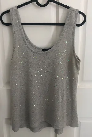 Vintage Y2K Fang Sequin Embellished Knit Tank Top Grey Blue Small thumbnail 1