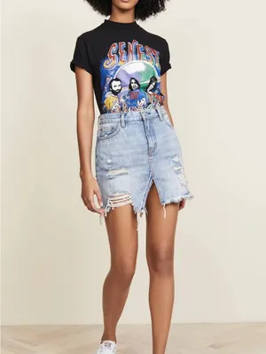 We The Free Relaxed & Destroyed Light Blue Distressed Denim Mini Skirt Classic thumbnail 7