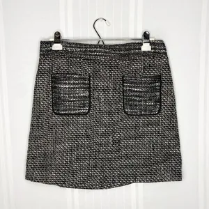 LOFT Petites Tweed Mini Skirt Double Front Patch Pockets Sparkly 8P Black White thumbnail 1