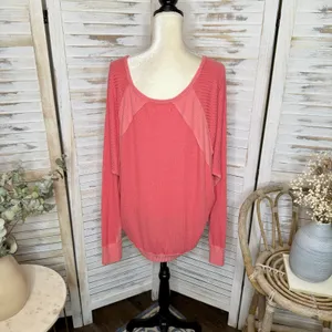 FREE PEOPLE Women's Large Santa Clara Oversized V Neck Thermal Sweater Top Pink thumbnail 5