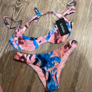 Fiery Cheeky Multicolor Tide Down Bikini NWT size medium Blue thumbnail 2