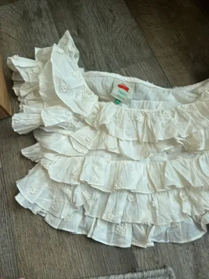 Farm Rio White Ruffled Crop Top XS thumbnail 5
