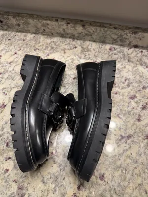 Marc Fisher Black Leather Silver ChainHorsebit Loafer Shoes Fall Chunky thumbnail 5