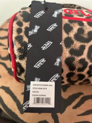 NEW Von Dutch Faux Leather Leopard Cheetah Animal Print Barrel Bag With Red Trim thumbnail 4