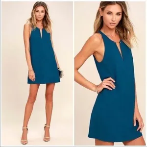 NWT Lulus Barbell Plunge Shift Dress in Teal Blue Size Extra Small‎ thumbnail 2