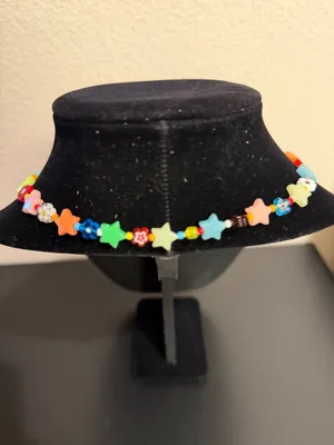 Colorful glow in the dark stars and flowers elastic chocker, OOAK, handmade thumbnail 4