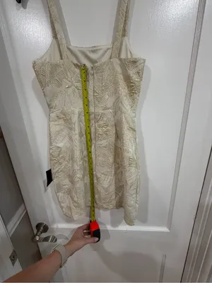 Lulu's Cream and Gold Floral Brocade Mini Dress perfect for birthday or party thumbnail 7