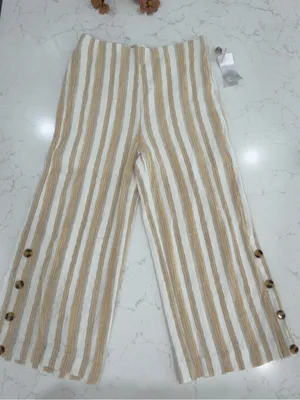 High-Rise Striped Cropped Wide-Leg Pants in Beige capris thumbnail 2