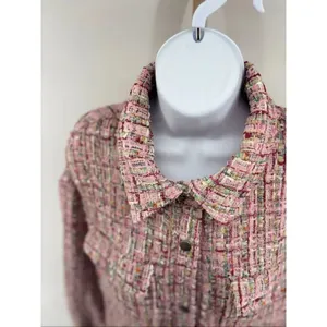 Avec Les Filles Pink Tweed Jacket Long Sleeve Button Front Womens Size L thumbnail 7