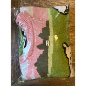 Aelfric Eden Sheep Pastoral Landscape Knit Sweater Green Pink Size Medium thumbnail 5
