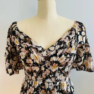 Abercrombie & Fitch Off The Shoulder Black Floral Mini Dress- Size Medium Tall thumbnail 2