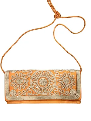Vintage Kate Landry Orange Embroidered Clutch With Braided Strap & Floral Design thumbnail 6