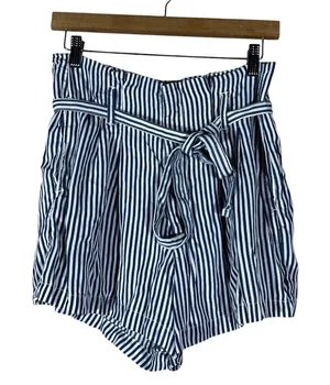 Abercrombie & Fitch Paperbag Stripe Shorts Navy White Coastal High Rise Size M thumbnail 1