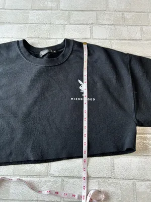 Missguided Black Cropped Crew Sweatshirt with White Logo thumbnail 4