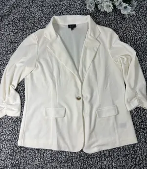 Single-Breasted Blazer ,Ruched 3/4 Sleeves , notched lapels -White XL thumbnail 1