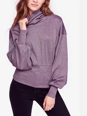 Free People Metallic Glam Turtleneck Top Lavender Haze S thumbnail 2